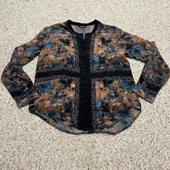 Tolani Tops - Tolani Silk Floral Button Down Long Sleeve Shirt S Artsy Art to Wear Boho Casual